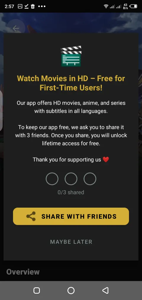 AniWatch app favorites and quick access screen